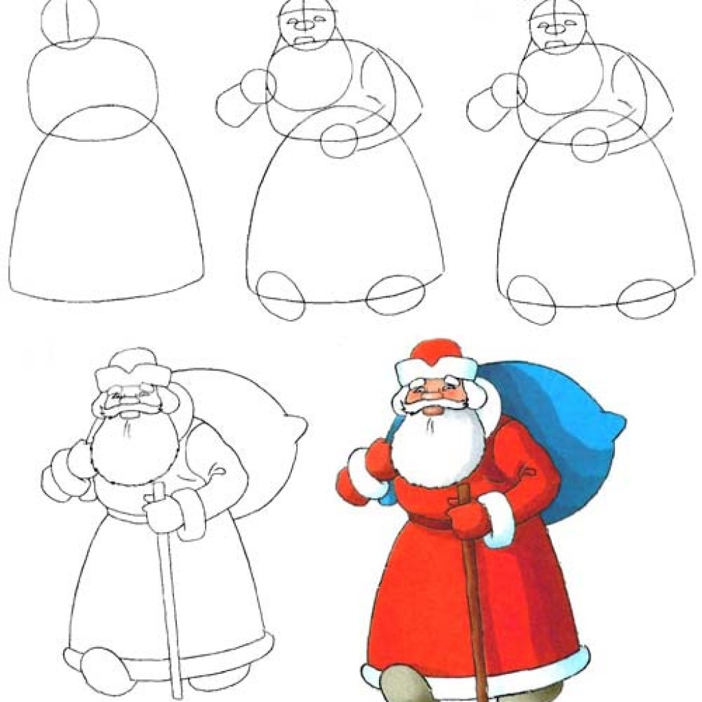 Рисование Деда Мороза поэтапно