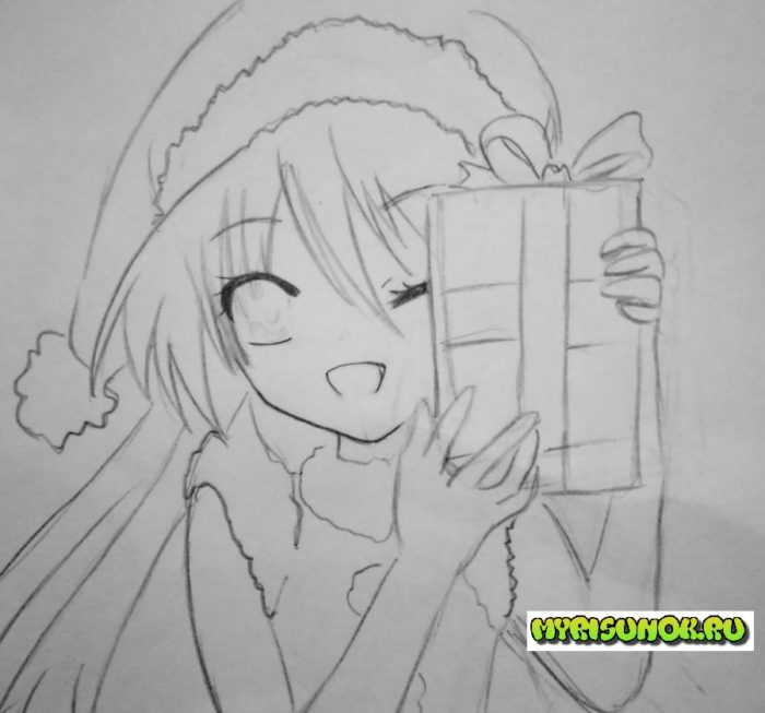 Как нарисовать новогоднюю девочку аниме