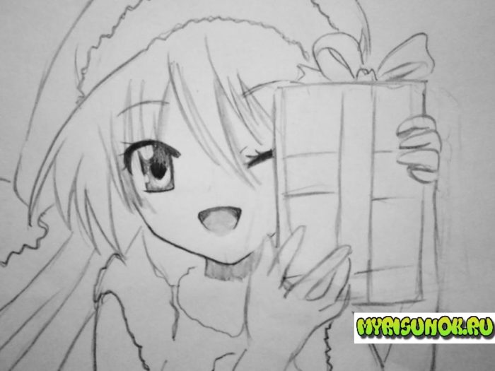 Как нарисовать новогоднюю девочку аниме